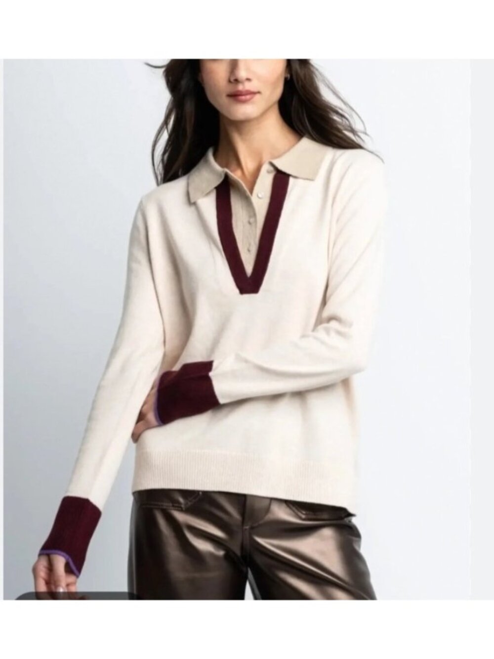 Lisa Todd Sweater Size XS Cashmere Blend Beige Cream Polo Style Sweater Collar